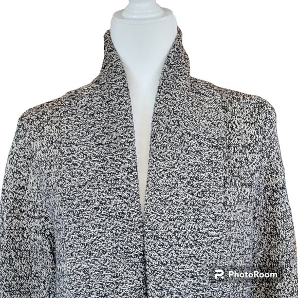 Heathered Open Front Neutral Cardigan Long Sweater Shawl Collar Patch Pockets - Picture 7 of 11